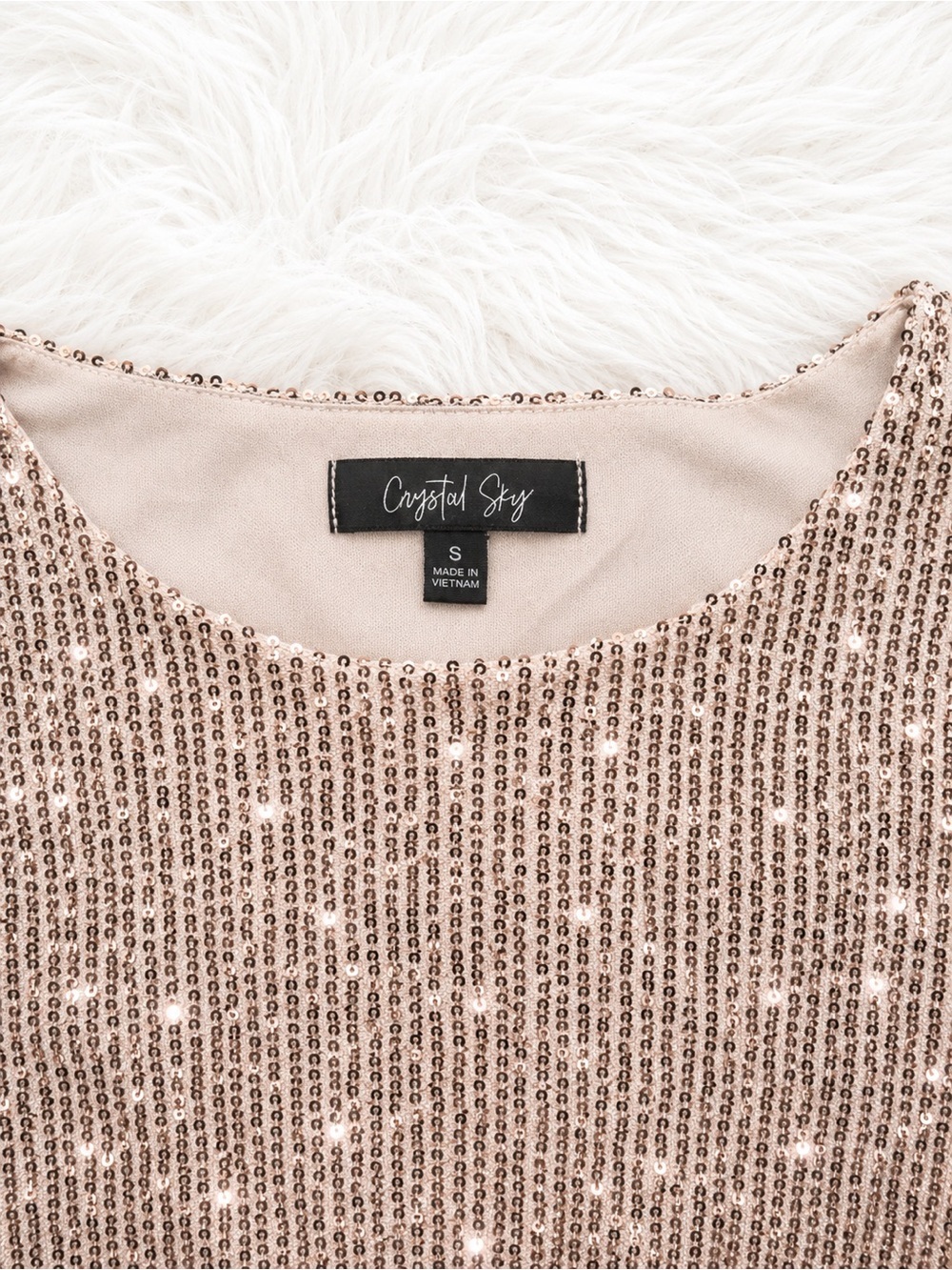 Crystal Sky Sequin Mini Dress Small NWT Rose Gold Long Sleeve Holiday Cocktail - Picture 2 of 3